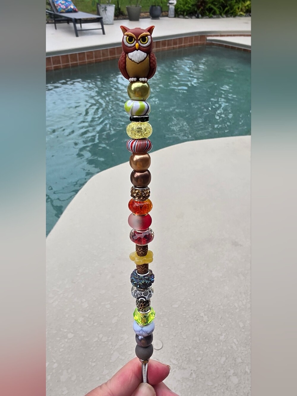 Handmade Beaded  Garden Stake/fairy Wand/ Plant Stick, Owl Topper